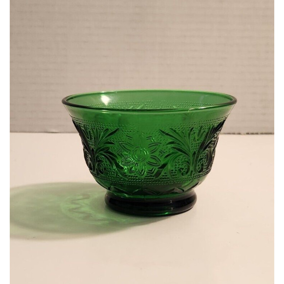 Anchor Hocking Depression Glass Footed Bowl Dessert Cup Emerald Forest Green Vtg - Picture 2 of 5
